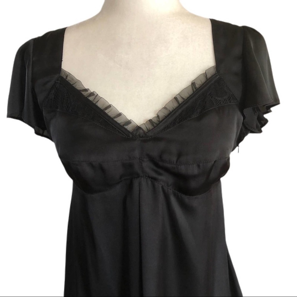 Black Satin Feel Peasant Top with Sweetheart Neckline Sz 14